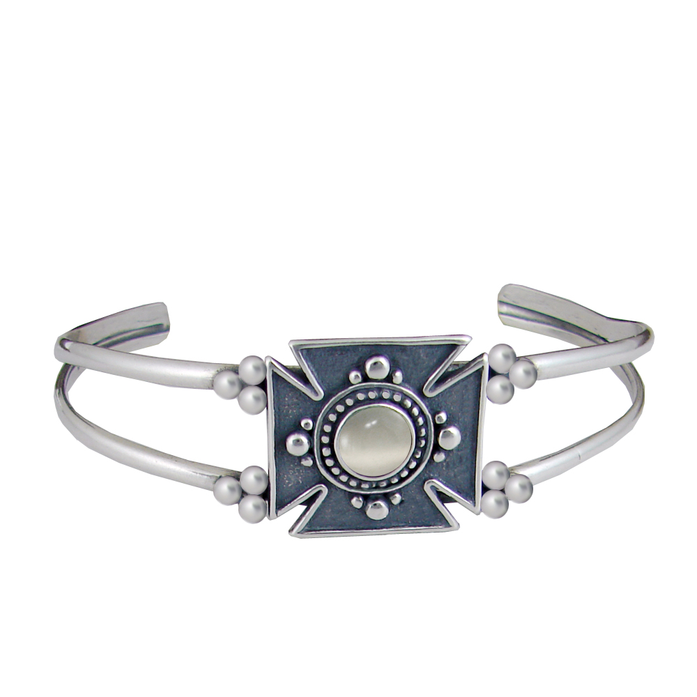 Sterling Silver Iron Cross Cuff Bracelet With White Moonstone